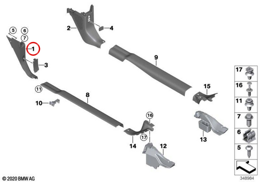 Untere linke vordere laterale Beschichtung OEM 51437272419 für BMW i3 (I01). Original BMW.