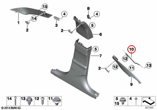 Soporte pilar C izquierdo OEM 51437277135 para BMW F06. Original BMW.