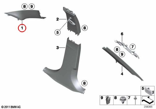 Verzierungen Pilar zu Izquierdo OEM 51437288213 für BMW F30, F31, F80. Original BMW.