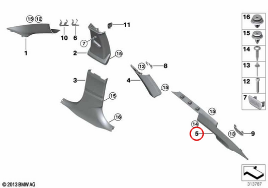 Moldura pilar D derecho OEM 51437305520 para BMW F34. Original BMW.