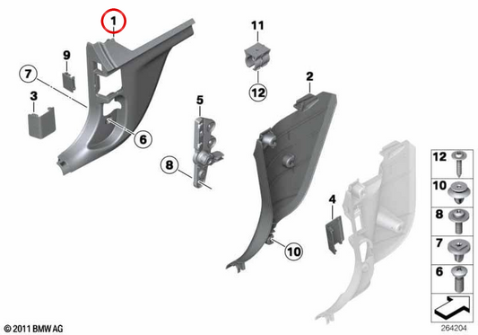 Enrobage latéral inférieur gauche OEM 51437334119 pour BMW F20, F21, F22, F23, F87. BMW d'origine.