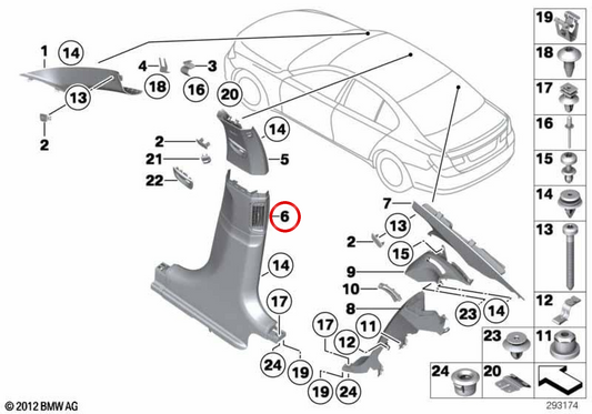 Moldagem inferior do pilar B direito OEM 51437340650 para BMW F01, F02, F04. BMW genuíno.