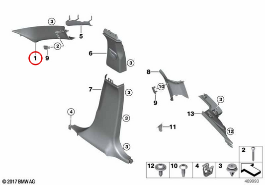 Moldura pilar A derecha OEM 51437363918 para BMW F26. Original BMW.