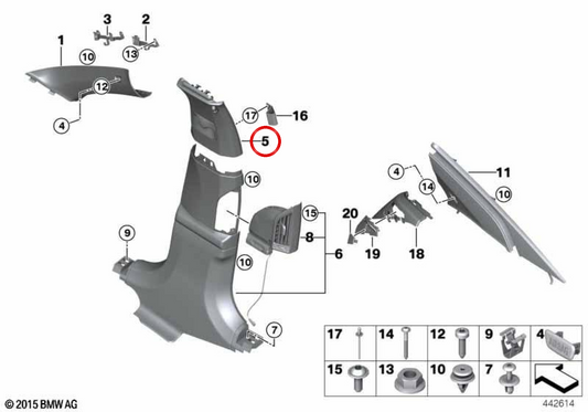 SUPERIOR MOLDING OF PILAR B RIGHT OEM 51437408156 FOR BMW G11, G12. Original BMW.