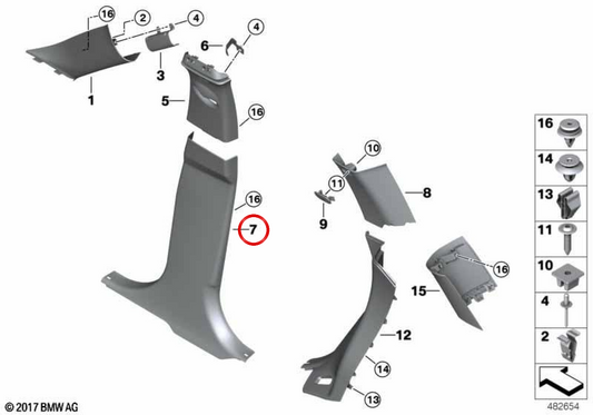Rivestimento colonna B inferiore destra OEM 51437413806 per MINI Countryman F60, F60 LCI. MINI originale.