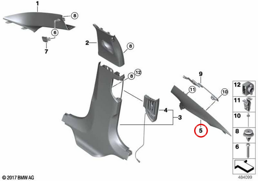 Moldura superior izquierda pilar C OEM 51437419701 para BMW G30, G31. Original BMW.