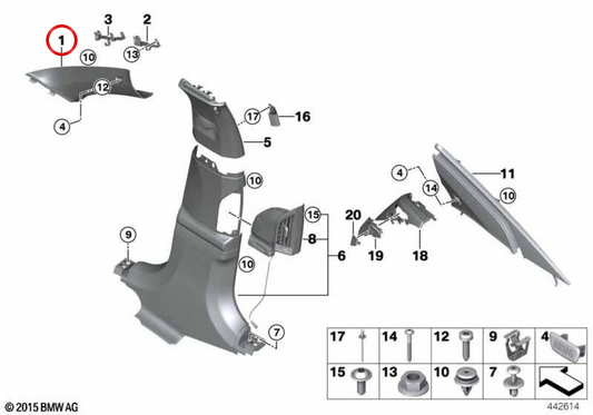 Revestimiento de pilar A en Alcantara derecho OEM 51437422590 para BMW G11, G12. Original BMW.