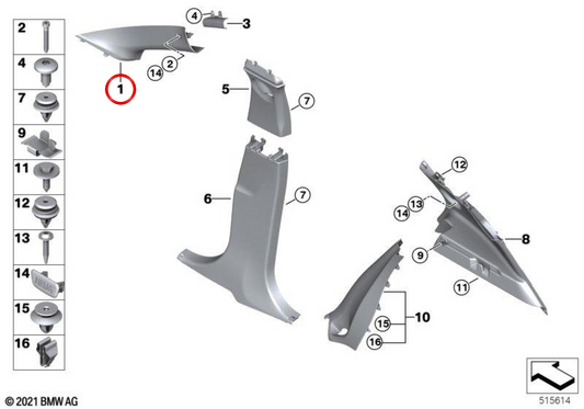 Moldura pilar A derecha OEM 51437429978 para BMW F39. Original BMW.