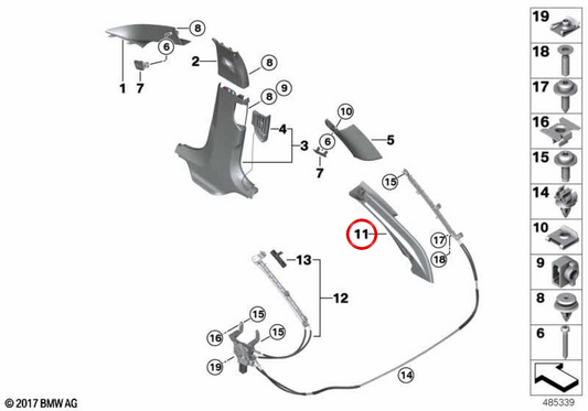 Acabamento do pilar D esquerdo OEM 51437438455 para BMW G31. BMW genuíno.