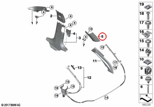 Guarnição do pilar C superior direito OEM 51437438462 para BMW G31. BMW genuíno.