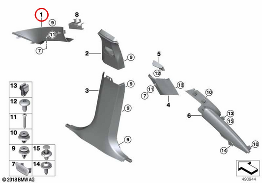 Couvercle du pilier gauche pour BMW X4 G02, G02N (OEM 5143748185). BMW d'origine.