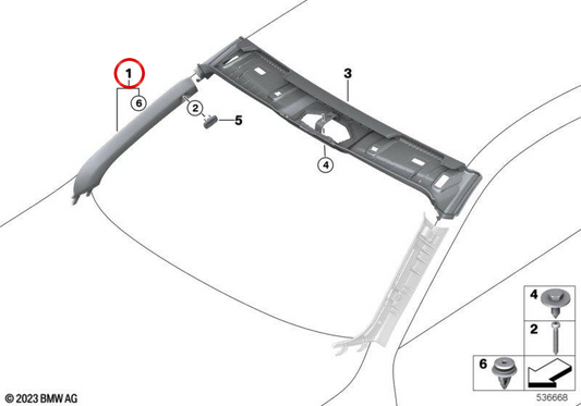 Moldura pilar A izquierda OEM 51437490351 para BMW G23, G82, G83. Original BMW.
