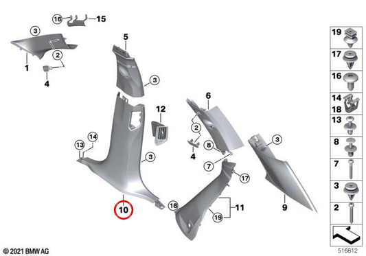 Moulage inférieur de Pilar B OEM gauche 51437496415 pour BMW G05, G18, F95. BMW d'origine.
