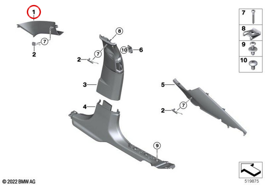 Moulage Pilar OEM 51437885376 pour BMW G70. BMW d'origine.