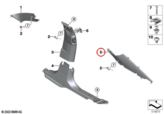 Pilar C Embellient gauche pour BMW G70 (OEM 51437885393). BMW d'origine