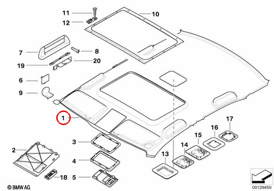 Toit intérieur (Charte de plafond) OEM 51437894390 pour BMW E39. BMW d'origine.