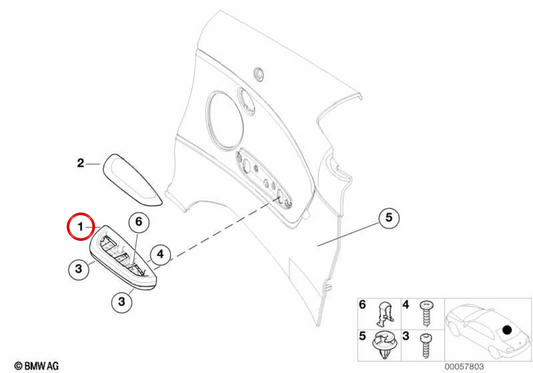 Reposabrazos trasero izquierdo OEM 51437894465 para BMW E46. Original BMW.