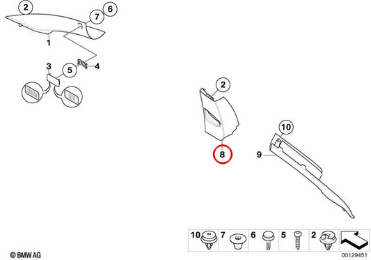 Embellista PILA B destra OEM 51437898398 per BMW E63, E64. BMW originale.