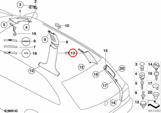 Moldura da coluna traseira esquerda OEM 51437902229 para BMW E46. BMW genuíno.