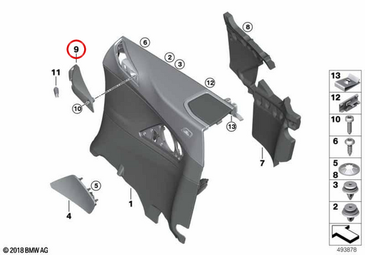Cubierta salida cinturón izquierda OEM 51437939013 para BMW F91, G14. Original BMW.