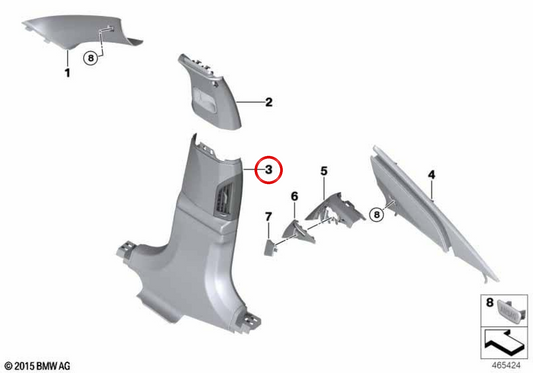 Moulage inférieur du Pilar B en cuir gauche OEM 51437989943 pour BMW G11, G12. BMW d'origine.
