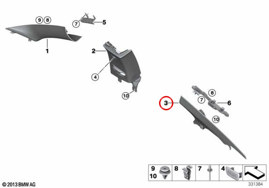Moldagem do pilar C superior esquerdo OEM 51438056975 para BMW F32, F82. BMW genuíno.