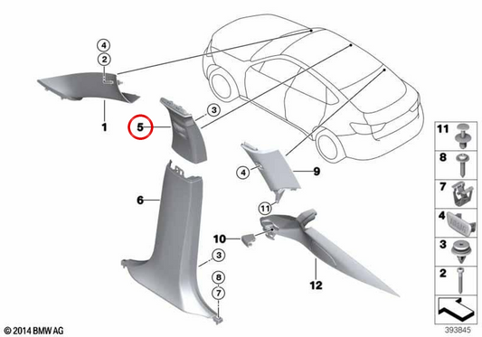 Embekellose Pilar B Oben links OEM 51438061377 für BMW F16, F86. Original BMW.