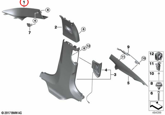 Moldura pilar A Alcantara derecha OEM 51438068522 para BMW F90, G30. Original BMW.