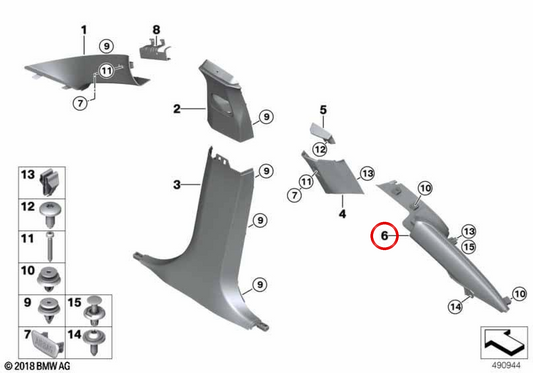 Moldura pilar D derecho OEM 51438075364 para BMW G02, F98. Original BMW.