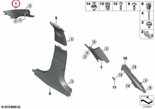 Embellient Pilar A Law OEM 51438079310 pour BMW G20, G21, G80, G81. BMW d'origine.