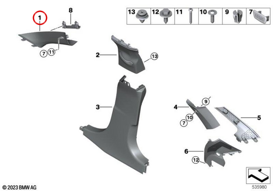 Embellecedor Pilar A Derecho OEM 51438096436 para BMW G26. Original BMW.