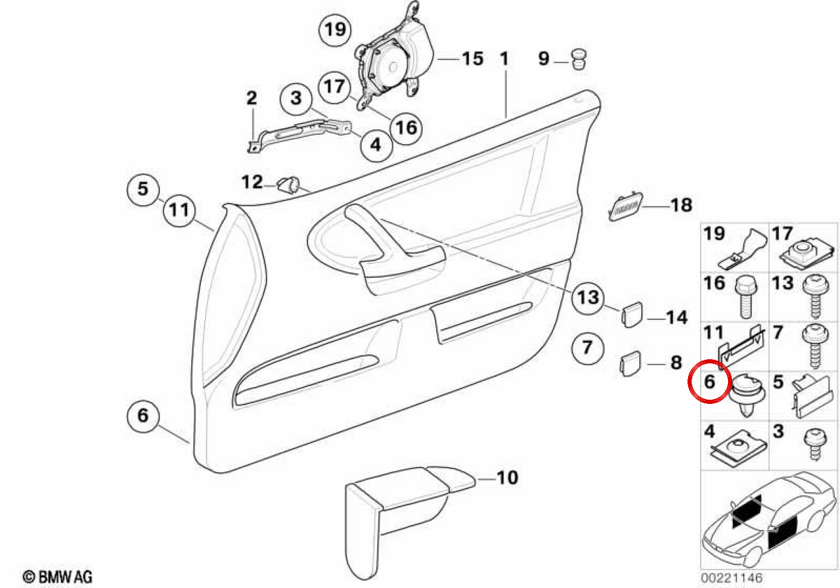 OEM 514389313 Clip soggetto per BMW E36, E39. BMW originale.