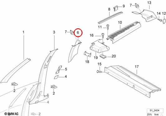 Arrière droit pilar OEM 51438191756 pour BMW E36 (Compact, Berlina, Coupé, Touring, Cabrio). BMW d'origine.