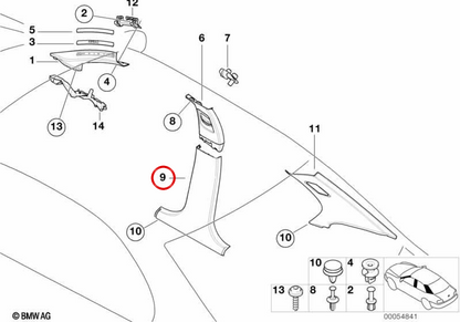 Lower left B column trim OEM 51438226583 for BMW 3 Series E46 (09/1997 — 05/2005). Genuine BMW.
