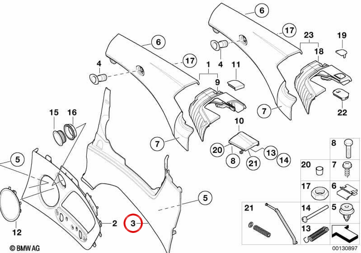 Lower left back panel OEM 51438240971 for BMW E46. Original BMW.