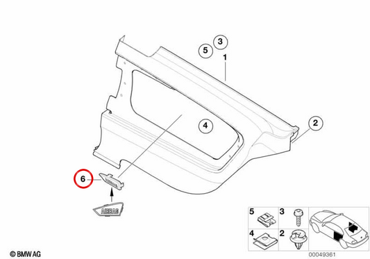 Tampa de acabamento do airbag no painel lateral direito OEM 51438253028 para BMW E46. BMW genuíno.