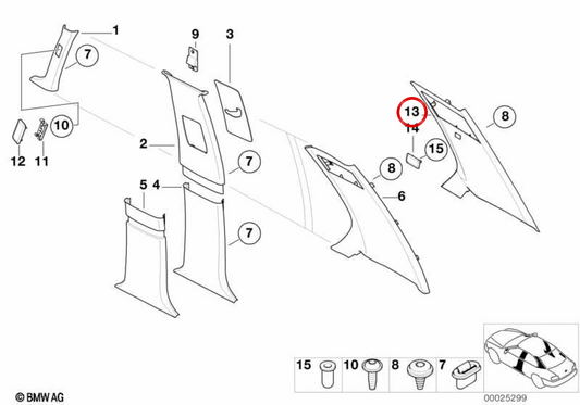 OEM 5143825981 rivestimento del pilastro posteriore sinistro per BMW E38. BMW originale.