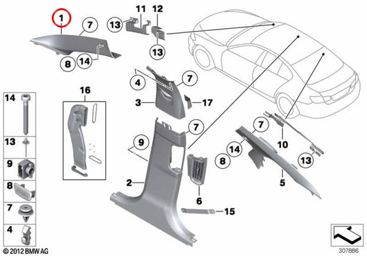 Mormatura sinistra OEM 51439196247 per BMW F10, F11, F18. BMW originale.