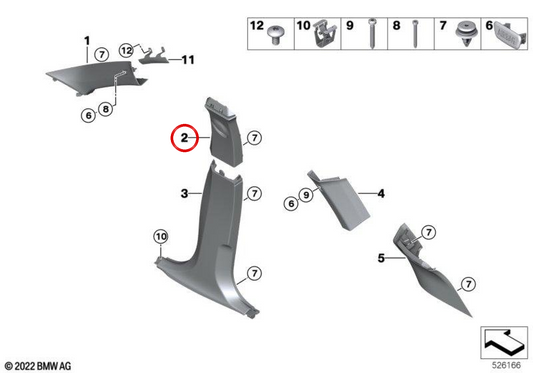 Upper Left Pilar B Embellient OEM 51439462317 for BMW 5 G30 Series, G31. Original BMW.