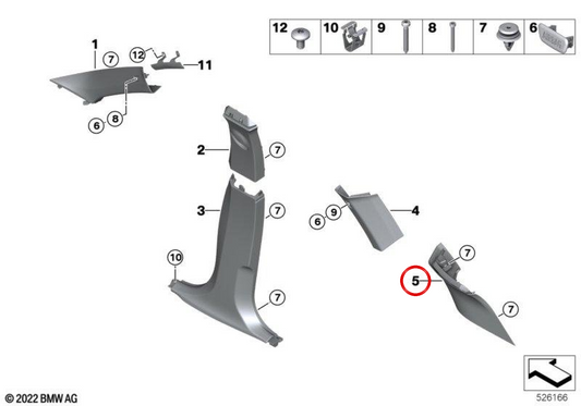 Moldura pilar D derecha OEM 51439462342 para BMW U11, U12. Original BMW.