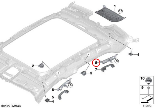 Left rear fastener OEM 51439870581 for BMW G70. Original BMW.