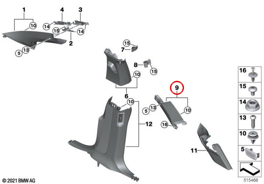 Moldura pilar C izquierda OEM 51439873993 para BMW iX (I20). Original BMW.