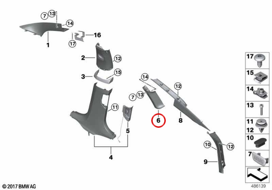 Rivestimento interno montante C sinistro antracite OEM 51439874531 per BMW Serie 6 Gran Turismo G32 LCI. Originale BMW