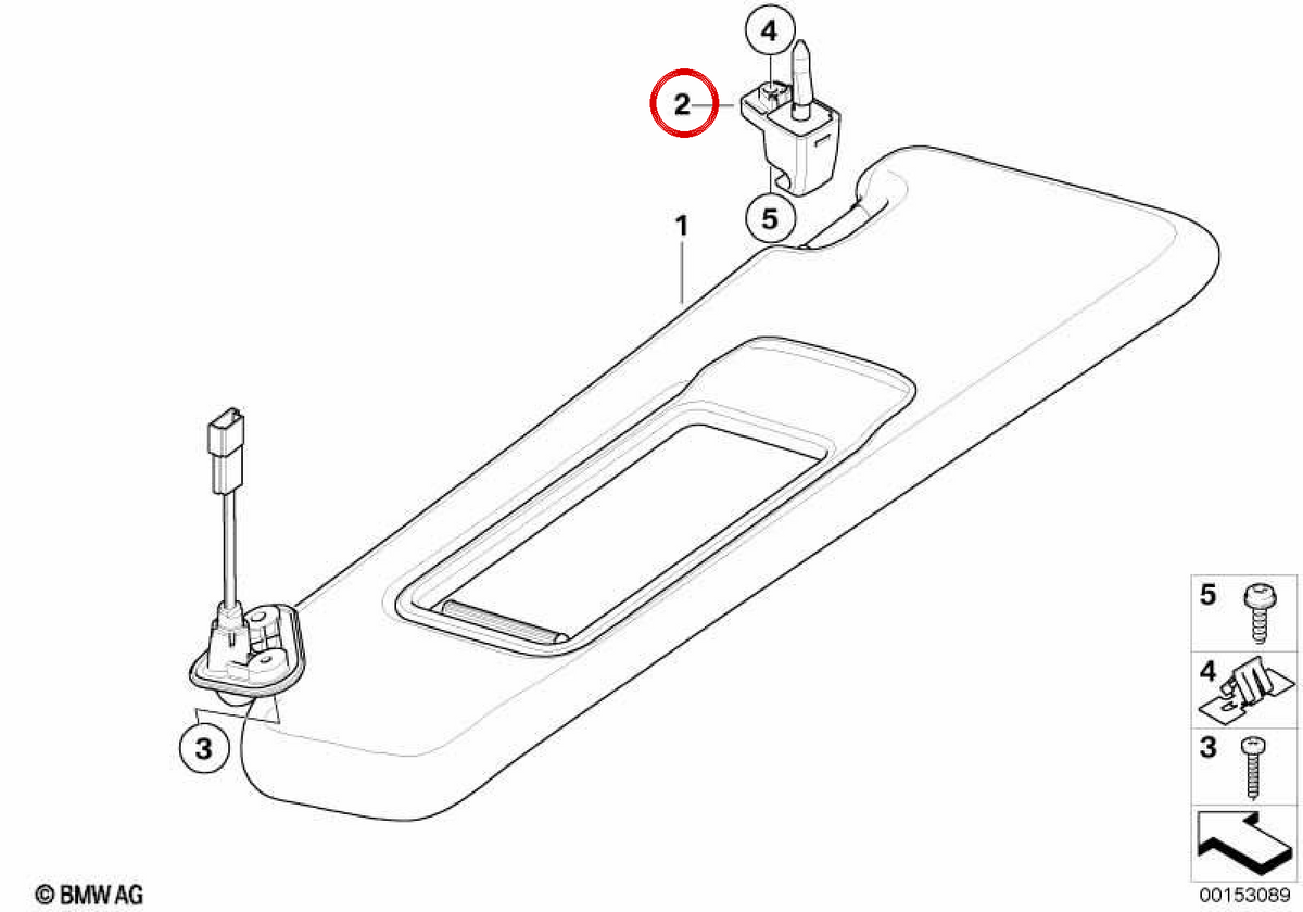 Beige sun visor support OEM 51447216867 for BMW 3 Series E90, E91, X1 E84... and more. Genuine BMW.