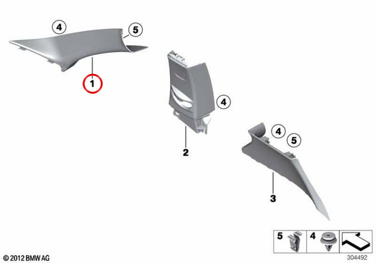 Embellecedor Pilar A derecho OEM 51447271428 para BMW F21, F22. Original BMW.