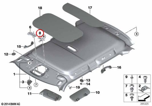 Soporte de parasol derecho OEM 51447298728 para MINI F55, F56, F60 Countryman, F65, F66… y más. Original MINI.