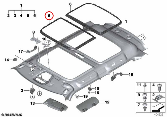 Cadre avant de toit panoramique noir OEM 51447347691 pour MINI F55, F56, F54 Clubman, F60 Countryman... et plus. Original MINI.