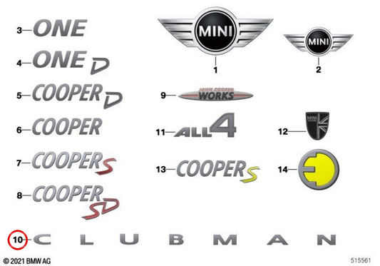 Inscription droite "CLUBMAN" OEM 51447376044 pour MINI Clubman F54, F54 LCI. MINI d'origine.