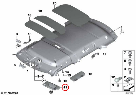 Parasol interior derecho gris con etiqueta OEM 51447402942 para MINI Clubman F54, F54 LCI Cooper, Cooper D... y más. Original MINI