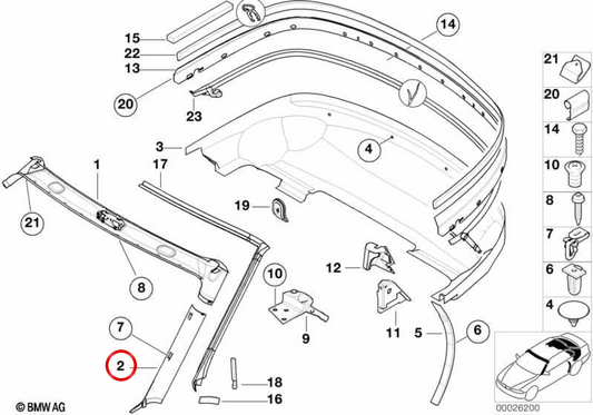 Copertura di sinistra Parrabrisas OEM 51447894523 per BMW E36, Z3. BMW originale.